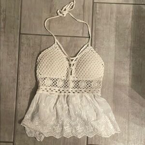White Crochet Halter Top